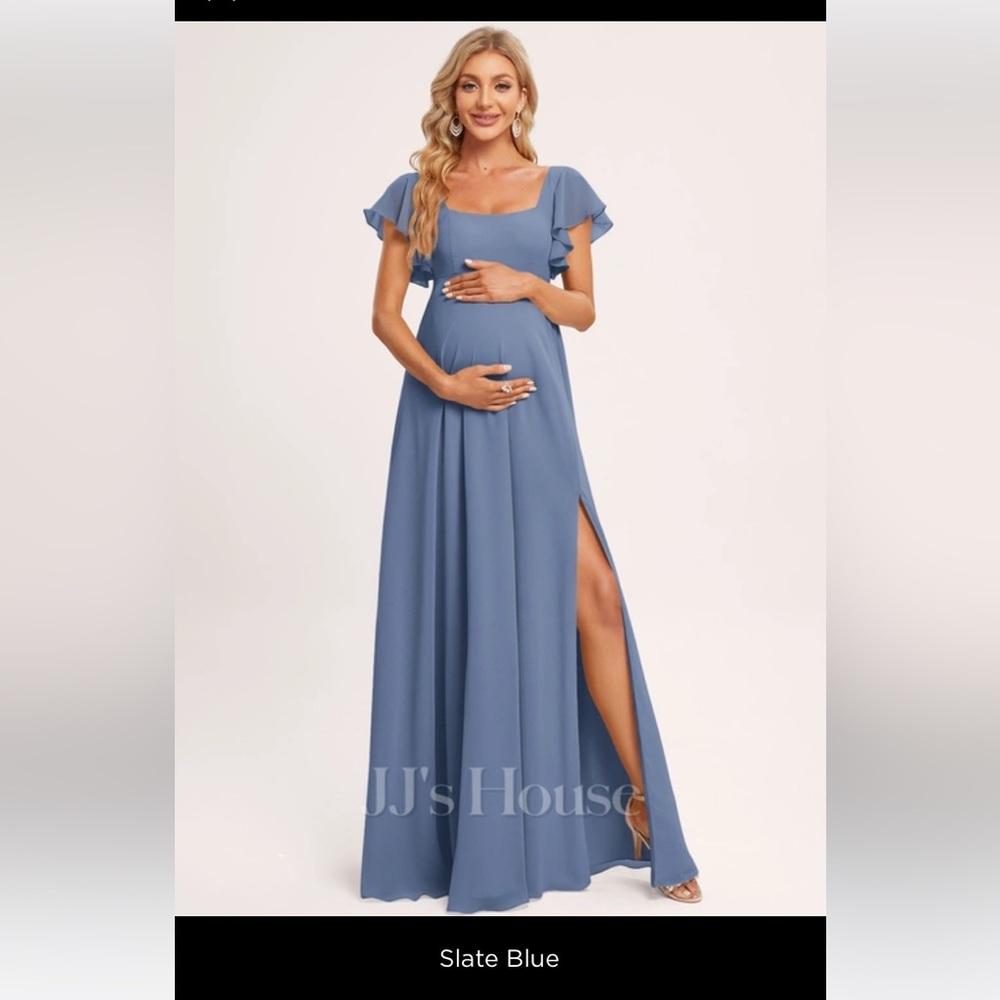 JJ’s house slate blue maternity bridesmaid dress